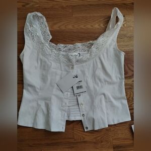 Rumored White Lace Women's Blouse Large